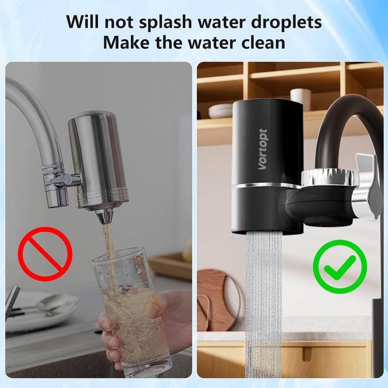 Vortopt Faucet Filter, NSF Certified, 400 Gallon High Efficiency Water Purification System, Fast 99% Chlorine & Odor Removal with 1 Water Filter（T1-Black） - Image 4